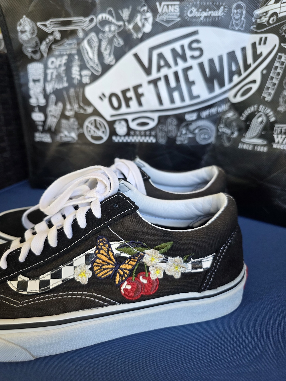 Vans Old Skool Off The Wall Embroidered Checkerboard Sneakers W8 M6.5 With Bag - Picture 4 of 16